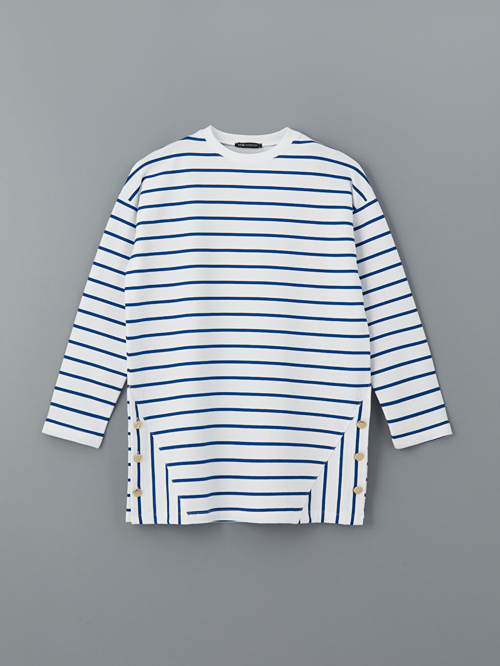 LCW Modest Crew Neck Striped Women's Sweatshirt Tunic -S5JG82Z8-LEN