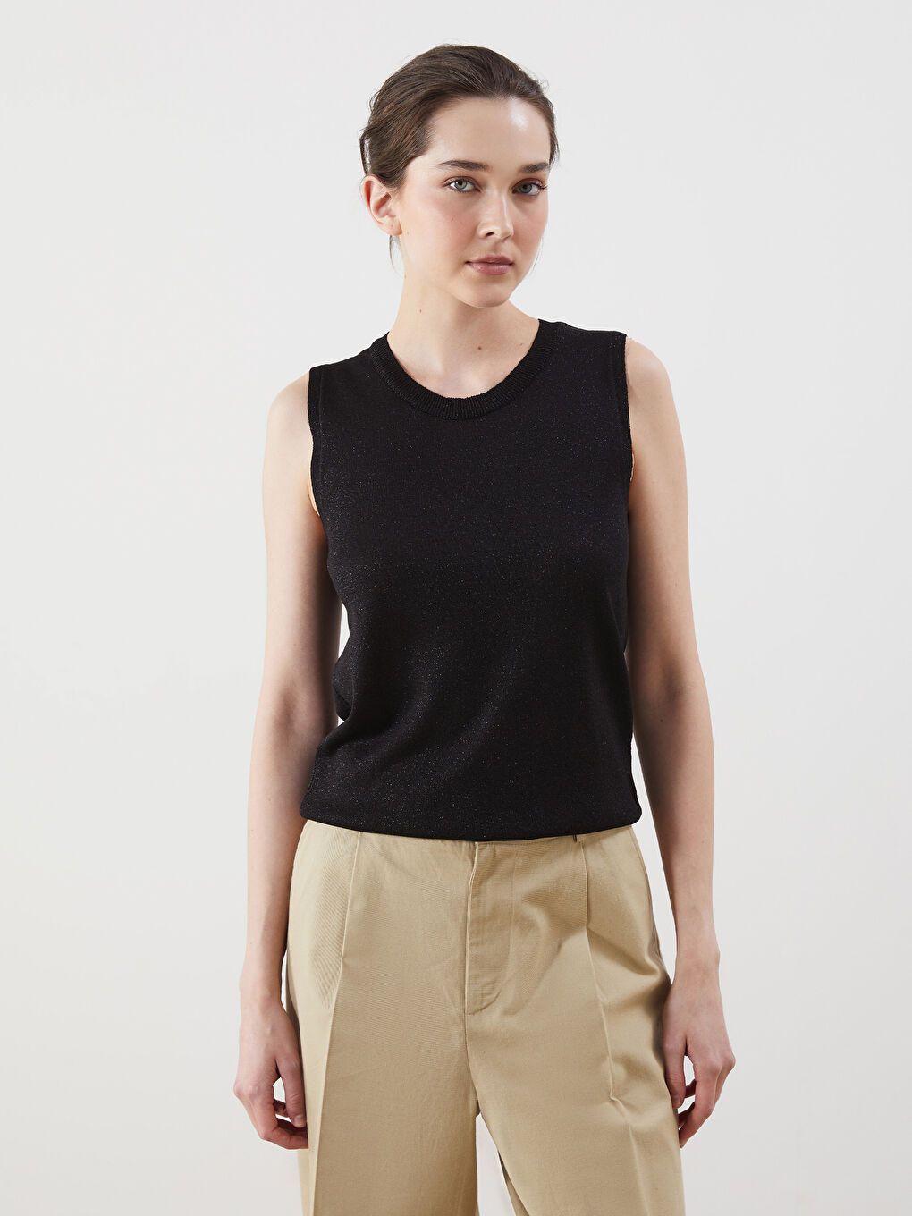 Crew Neck Women'S Knit Sweater Vest -S5JG91Z8-CVL