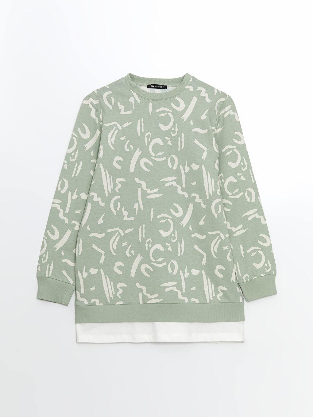 LCW Modest Yeşil Bisiklet Yaka Desenli Kadın Sweatshirt Tunik - 4