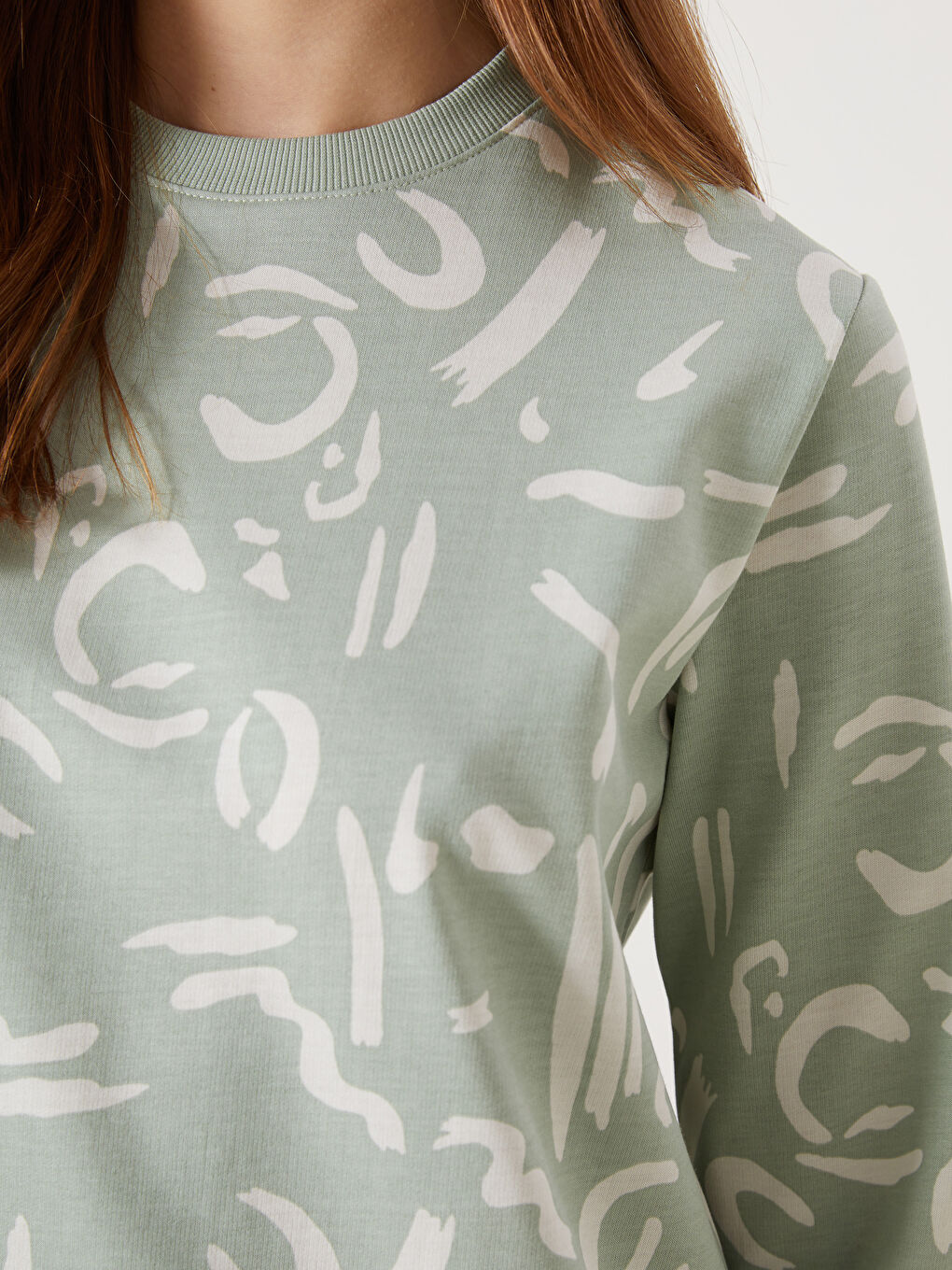 LCW Modest Yeşil Bisiklet Yaka Desenli Kadın Sweatshirt Tunik - 2