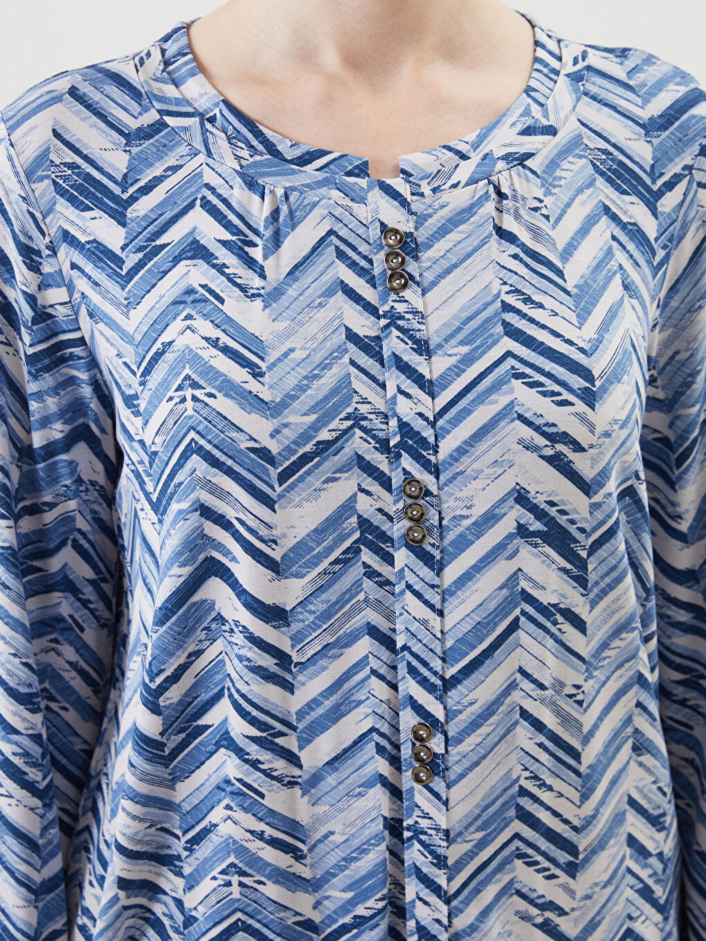 Crew Neck Patterned Women's Blouse -S5JH12Z8-LSJ