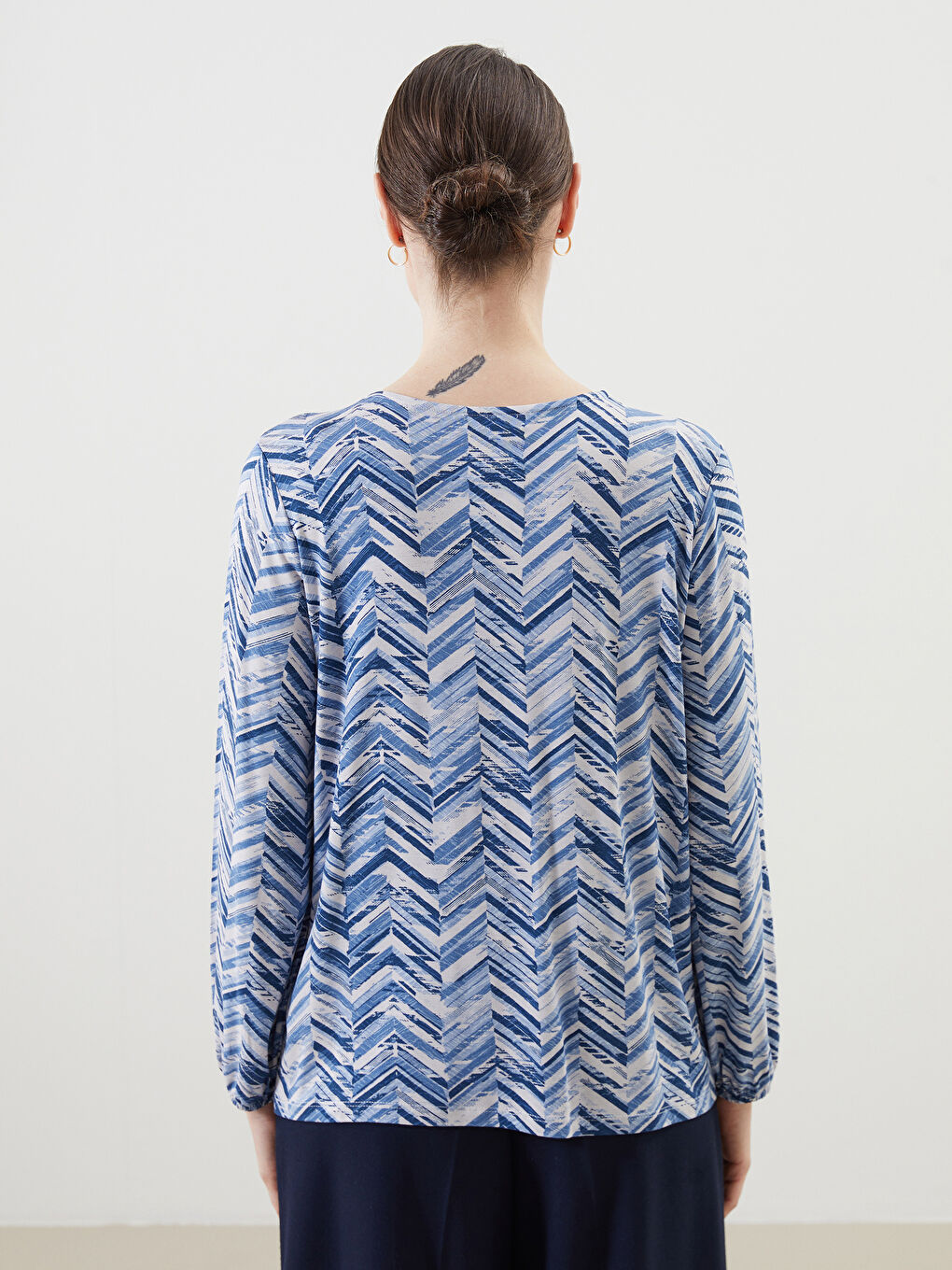 Crew Neck Patterned Women's Blouse -S5JH12Z8-LSJ
