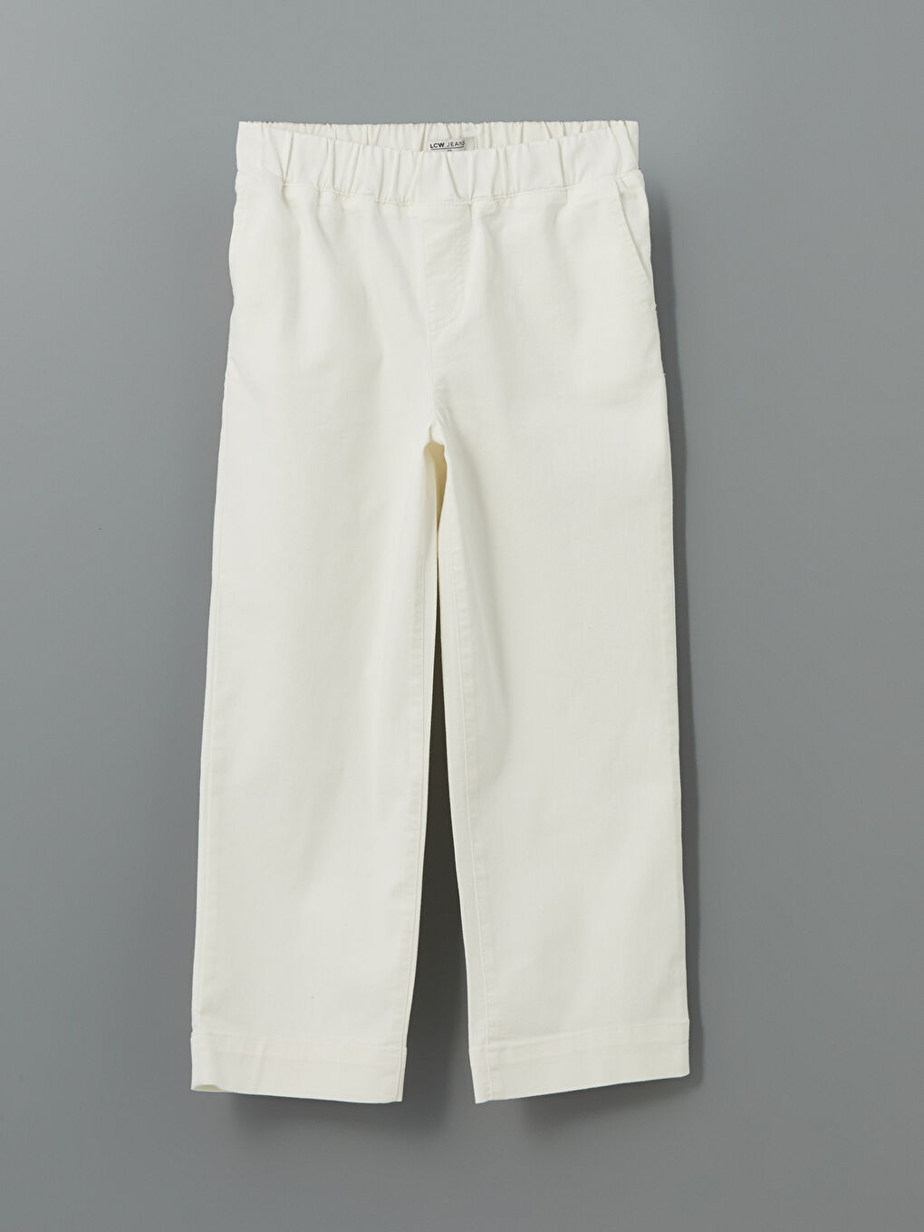 Ekru Beli Lastikli Wideleg Kadın Jean Pantolon-4