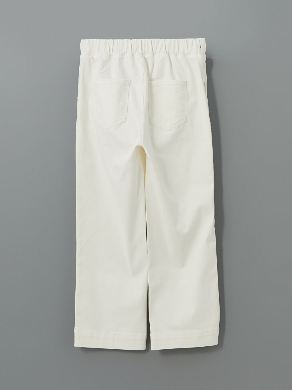 Ekru Beli Lastikli Wideleg Kadın Jean Pantolon-5