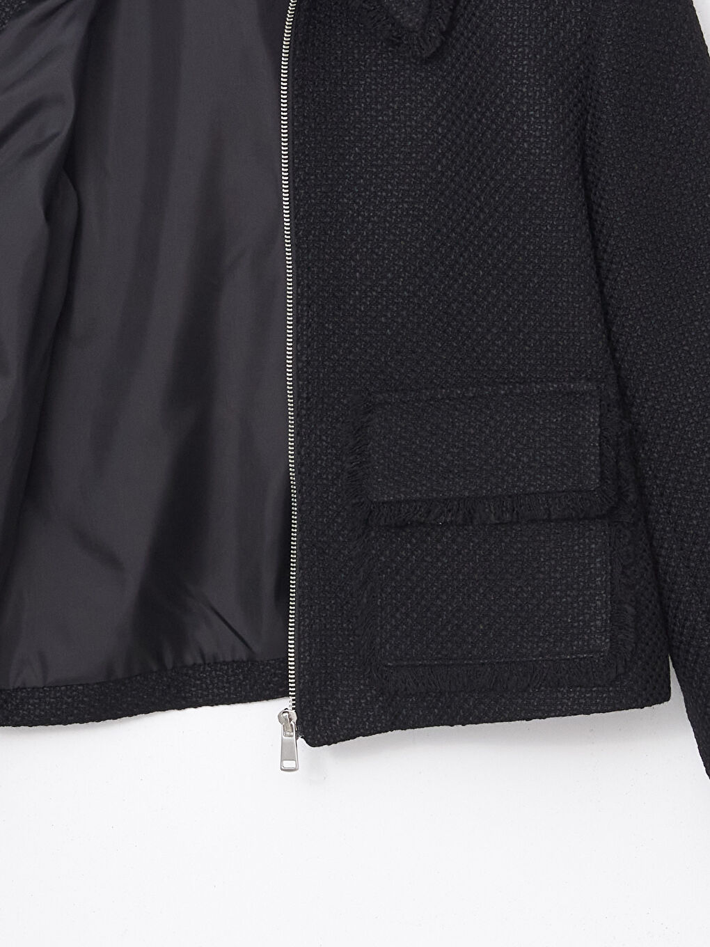 Siyah Gömlek Yaka Crop Kadın Tüvit Ceket-5
