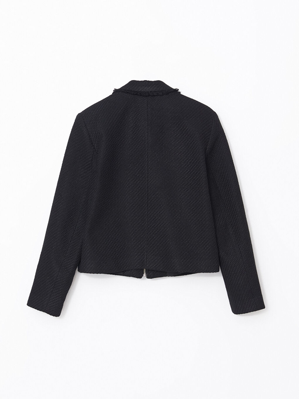 Siyah Gömlek Yaka Crop Kadın Tüvit Ceket-6