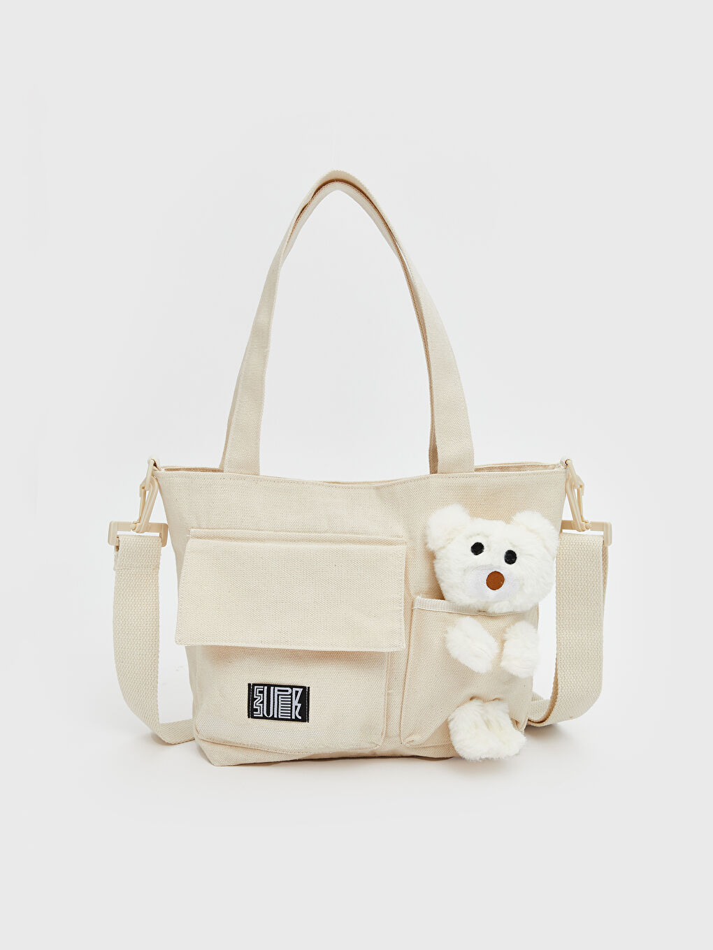 Ekru Pelüş Oyuncak Detaylı Kız Çocuk Omuz Çantası