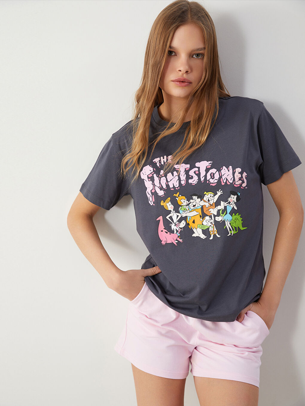 Crew Neck The Flintstones Printed Women's T-Shirt -S5JH78Z8-VDL