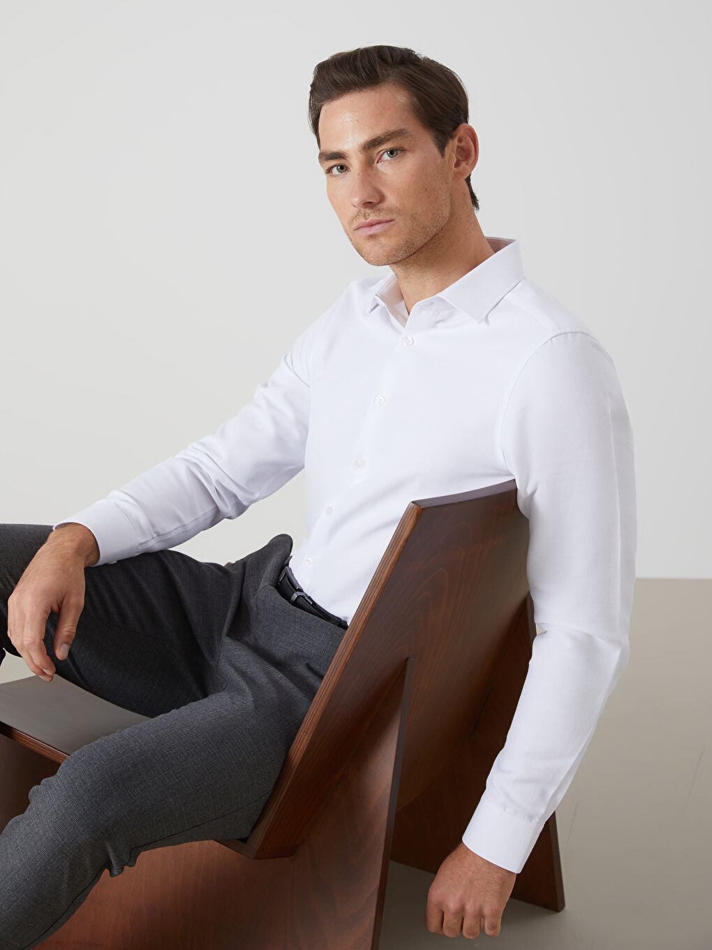Slim Fit Long Sleeve Oxford Men's Shirt -W50806Z8-Q6K