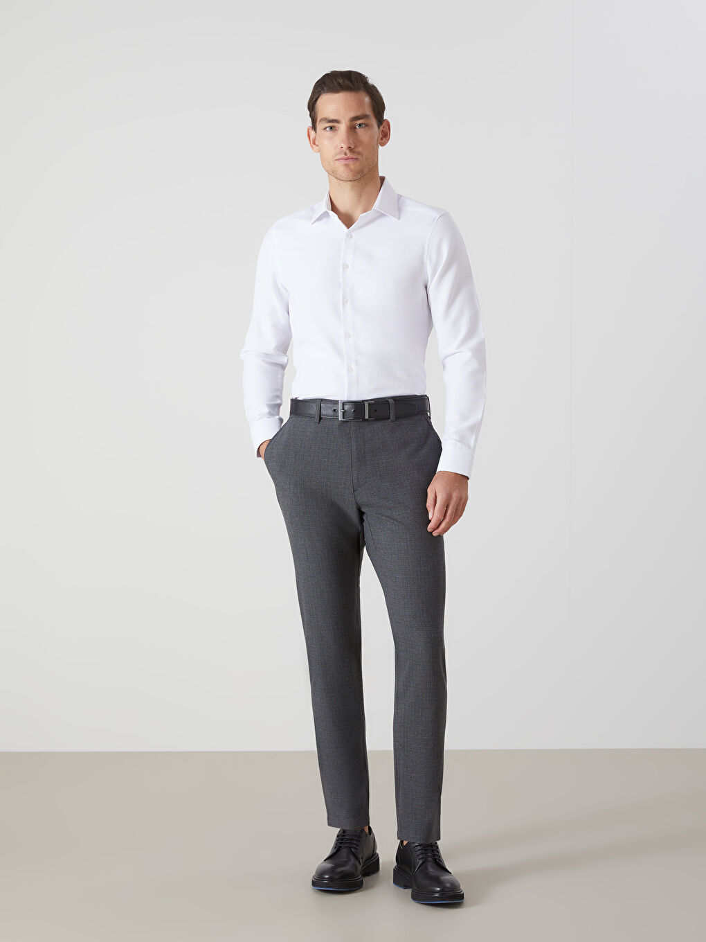 Slim Fit Long Sleeve Oxford Men's Shirt -W50806Z8-Q6K