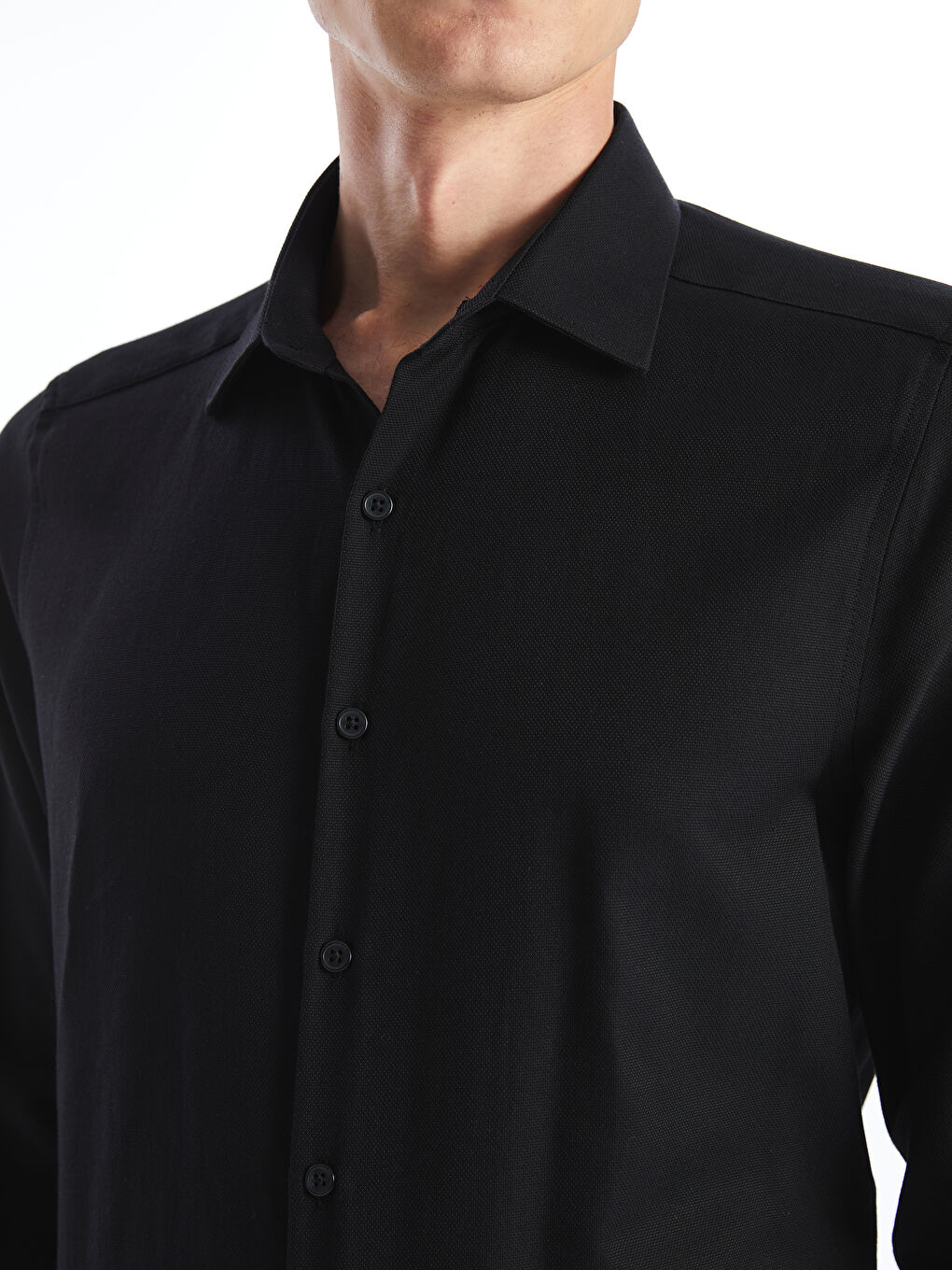 Siyah Slim Fit Uzun Kollu Oxford Erkek Gömlek-5