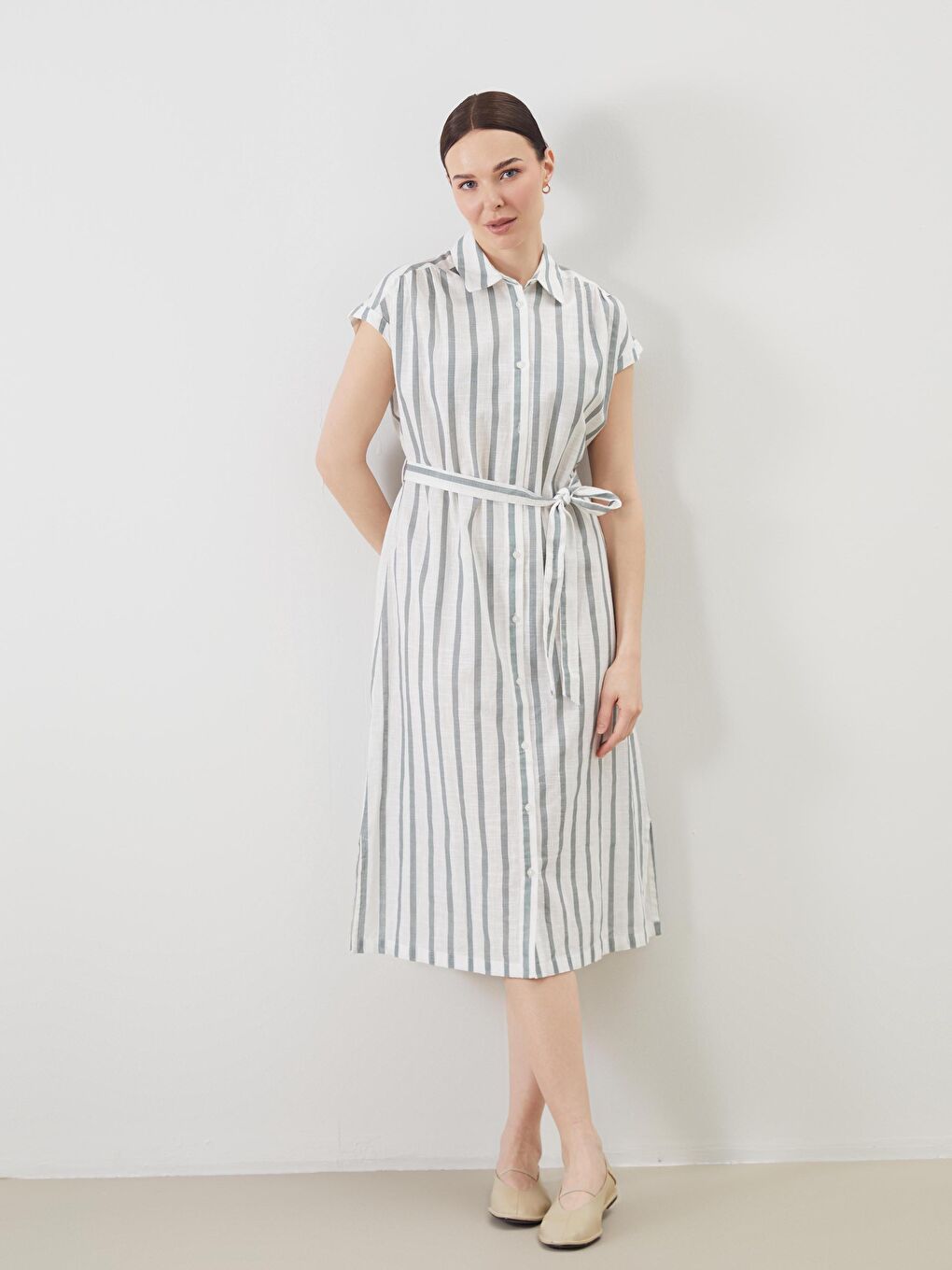 Striped Linen-Look Shirt Dress -S5JI15Z8-LFT