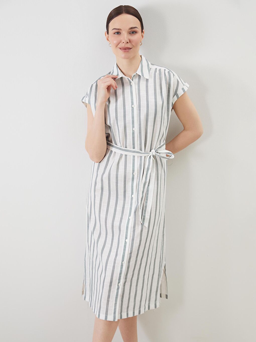 Striped Linen-Look Shirt Dress -S5JI15Z8-LFT