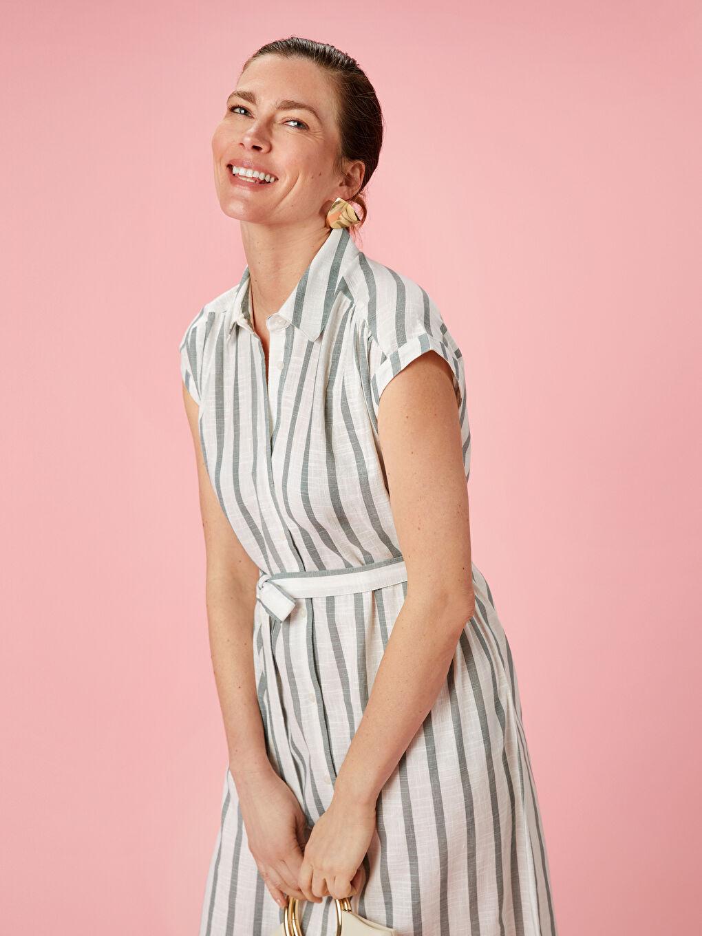Striped Linen-Look Shirt Dress -S5JI15Z8-LFT