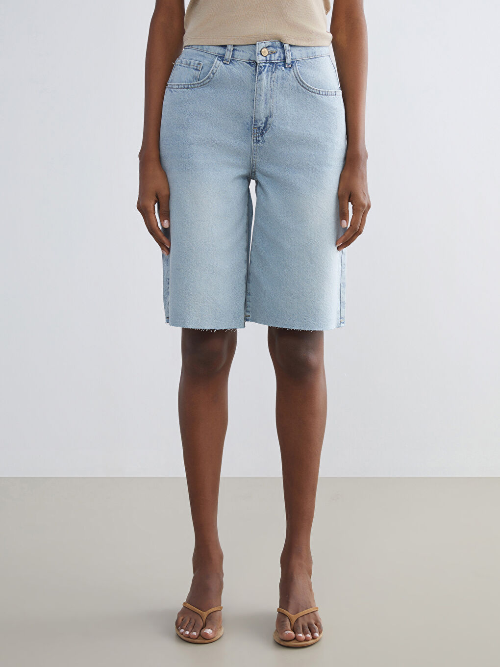 İndigo Bermuda Fit Kadın Jean Şortolon-1