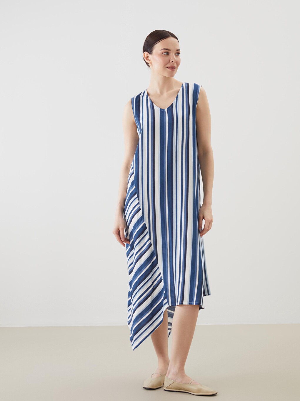 V Neck Striped Dress-1