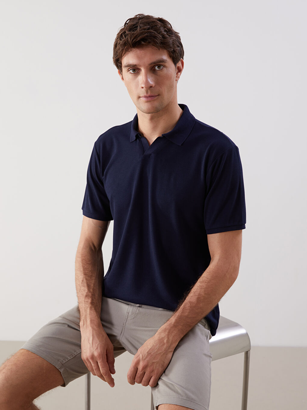 Lacivert Polo Yaka Kısa Kollu Erkek Tişört