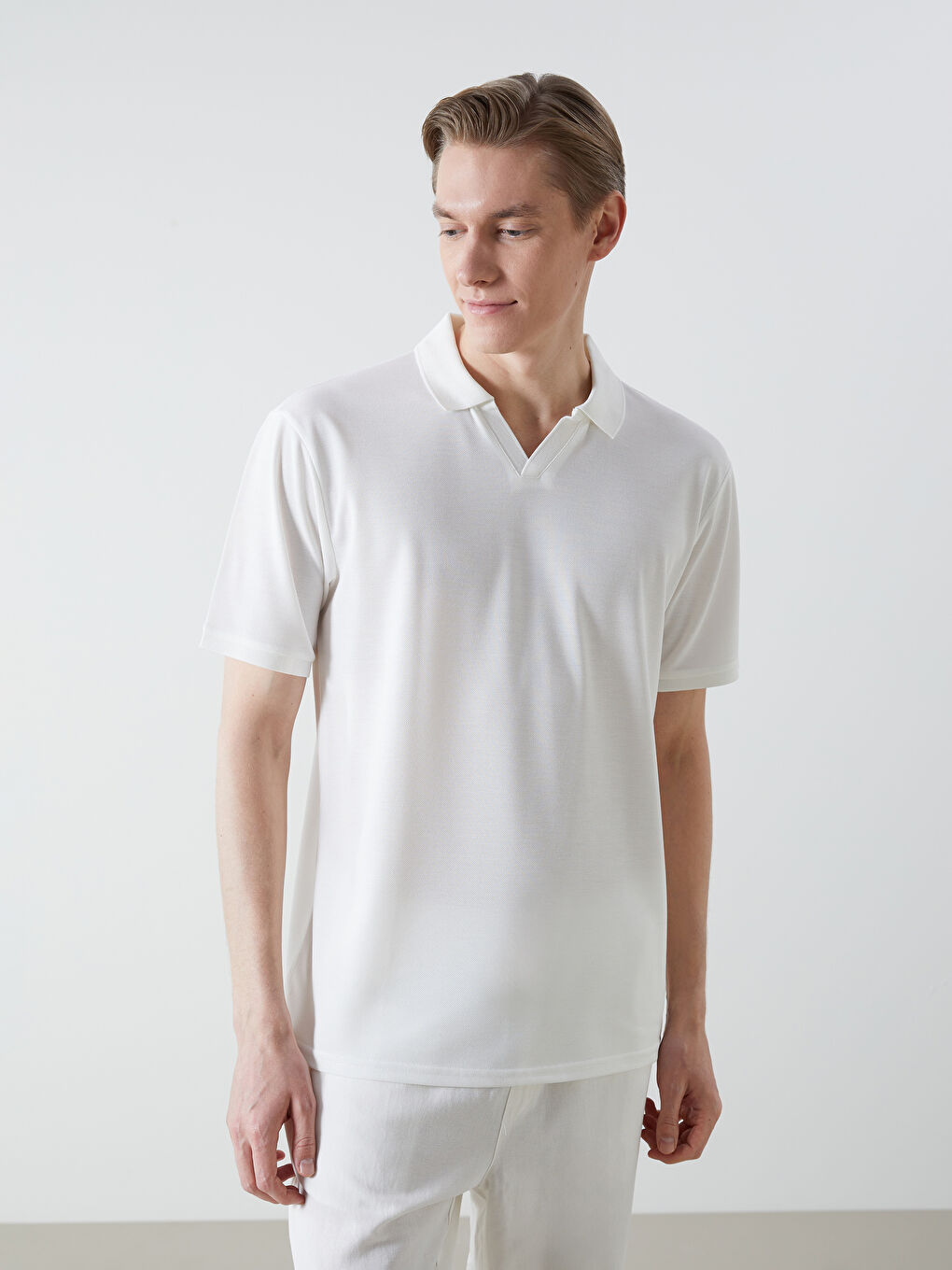 Ekru Polo Yaka Kısa Kollu Erkek Tişört