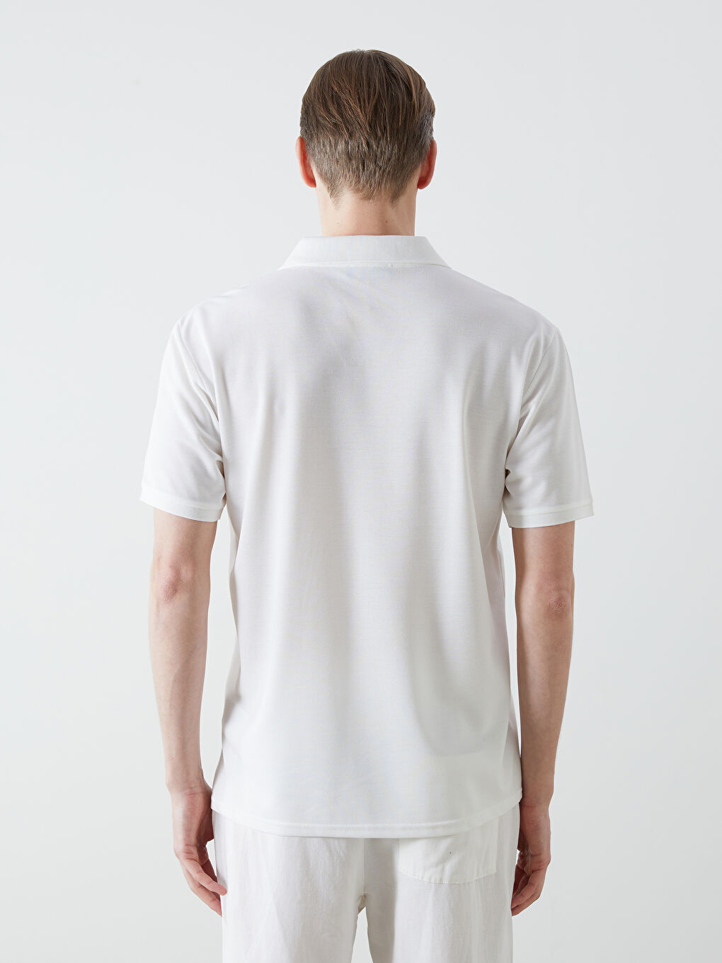 Ekru Polo Yaka Kısa Kollu Erkek Tişört-3