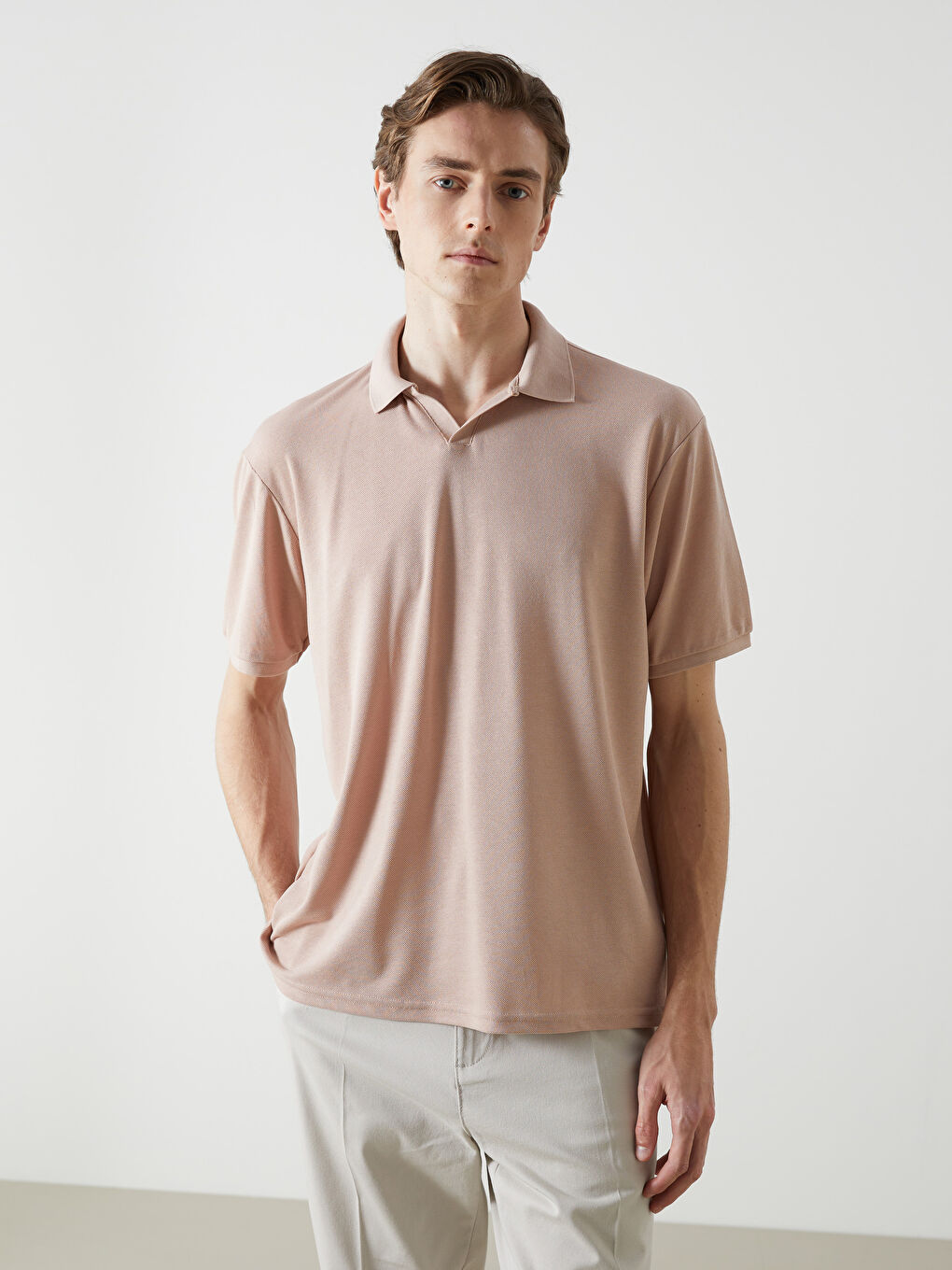 Kahverengi Polo Yaka Kısa Kollu Erkek Tişört