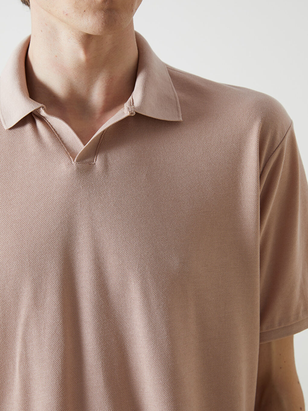 Kahverengi Polo Yaka Kısa Kollu Erkek Tişört-2