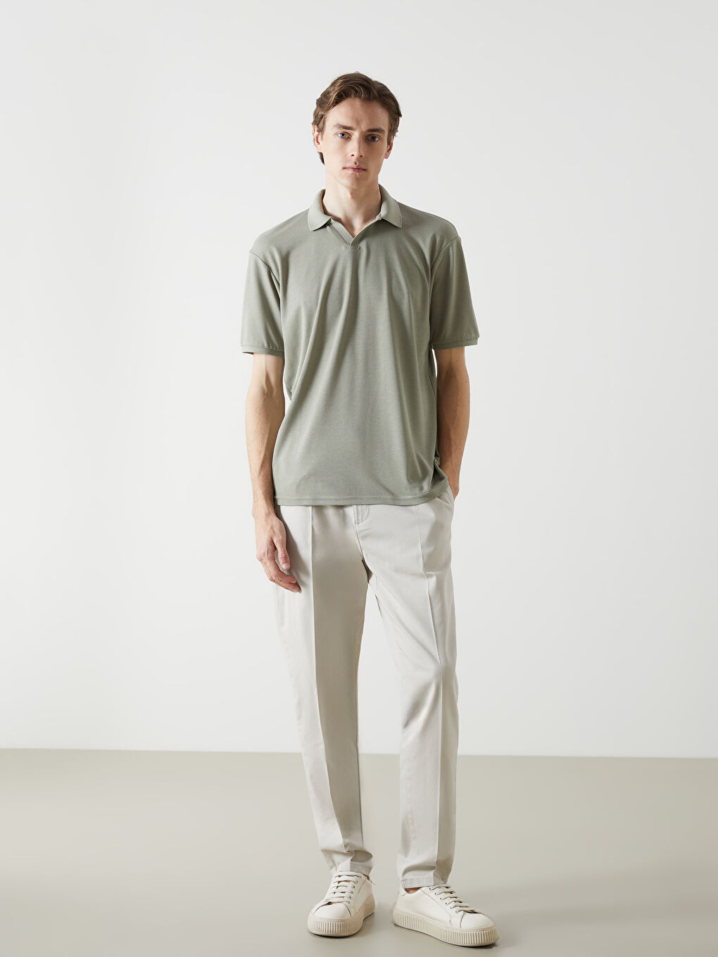 Yeşil Polo Yaka Kısa Kollu Erkek Tişört-1