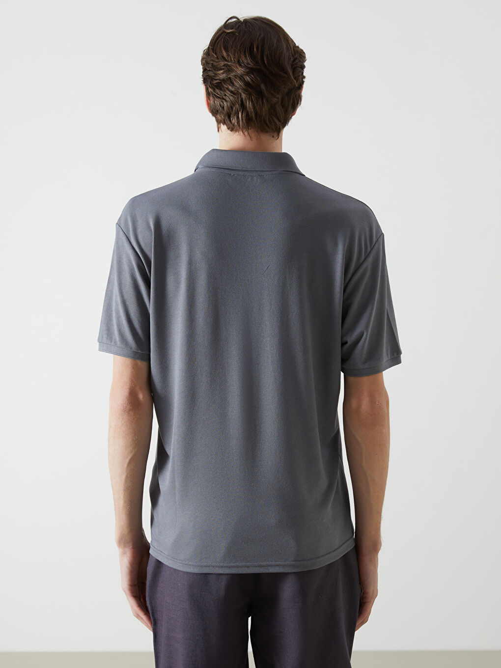 Gri Polo Yaka Kısa Kollu Erkek Tişört-3