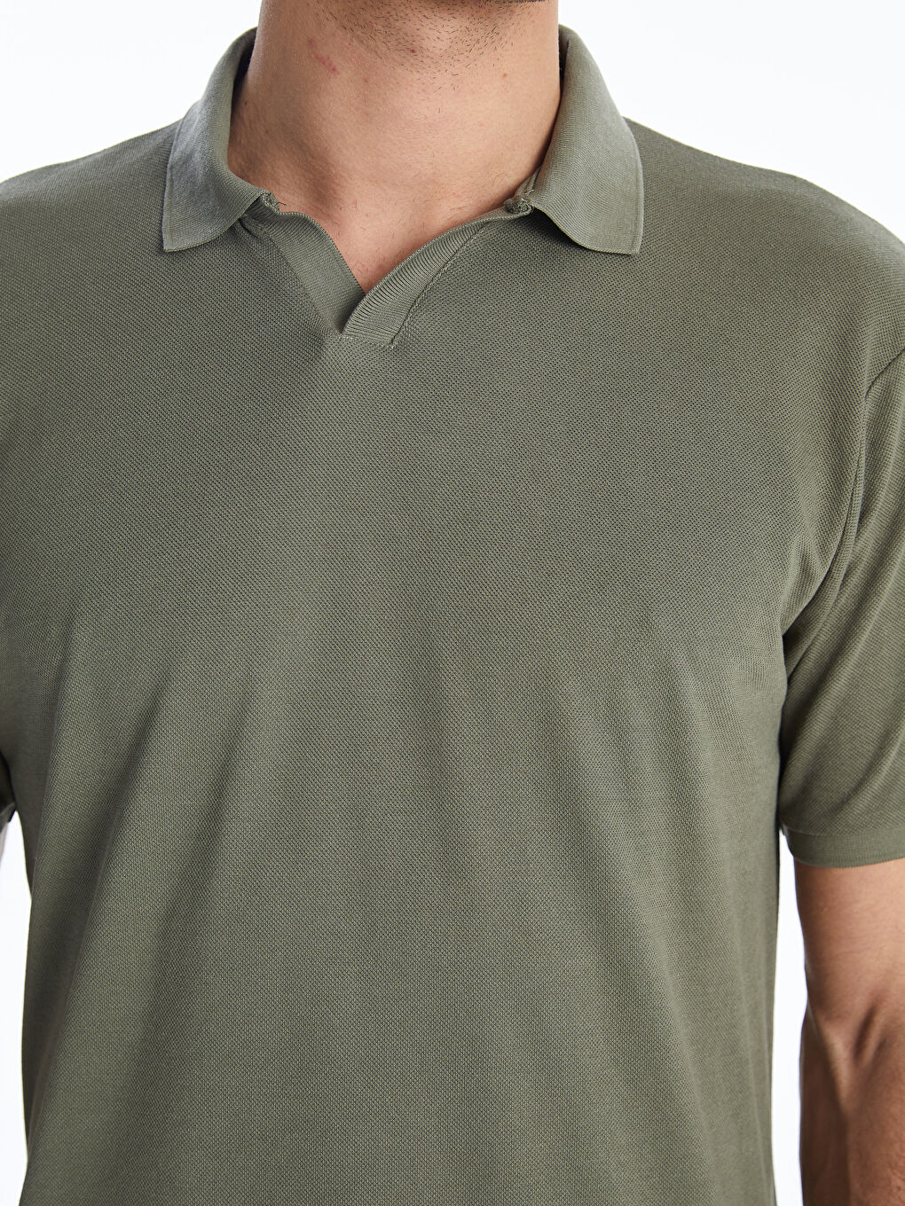 Haki Polo Yaka Kısa Kollu Erkek Tişört-2