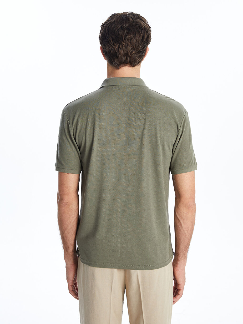 Haki Polo Yaka Kısa Kollu Erkek Tişört-3