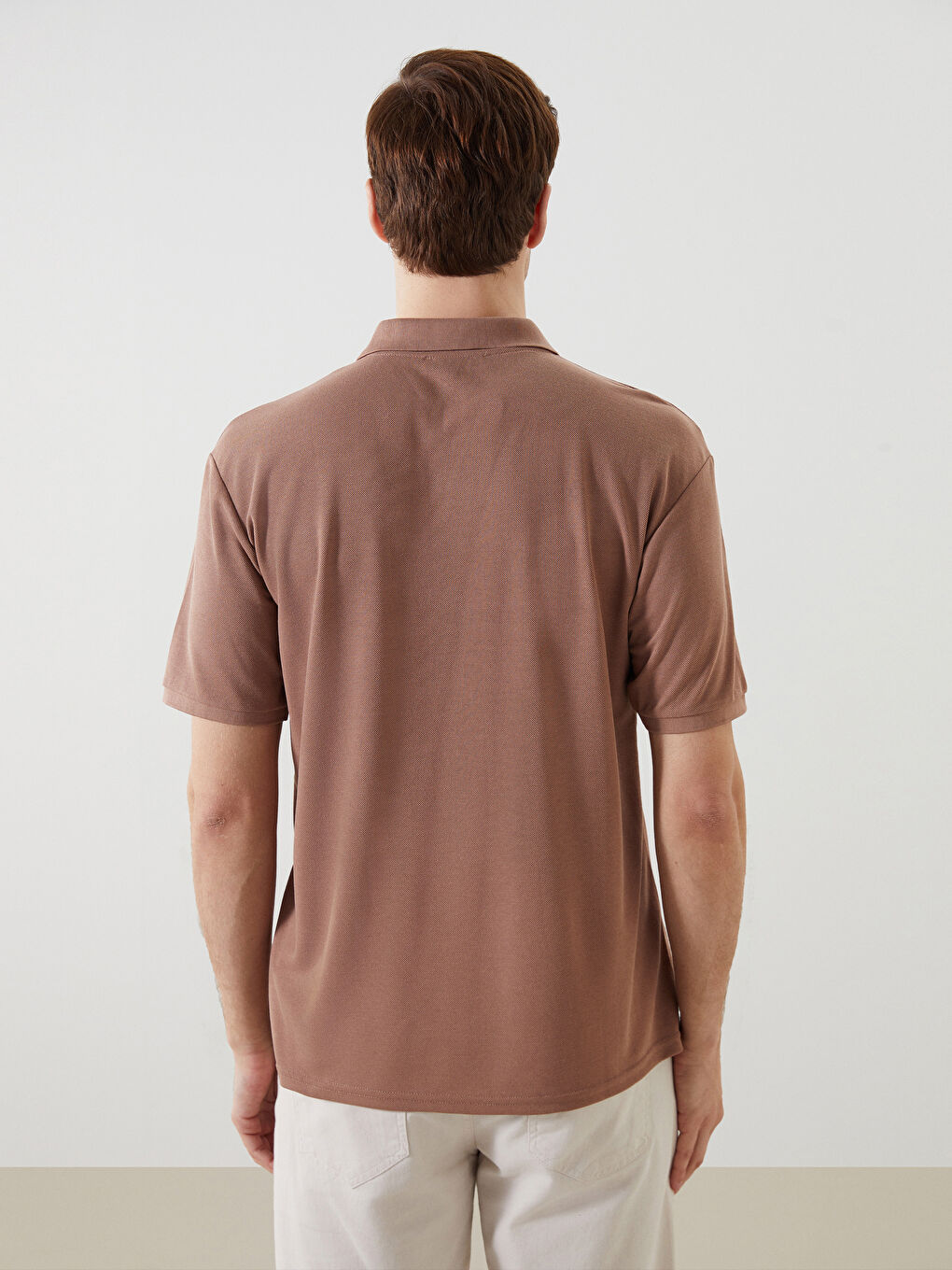 Kahverengi Polo Yaka Kısa Kollu Erkek Tişört-3