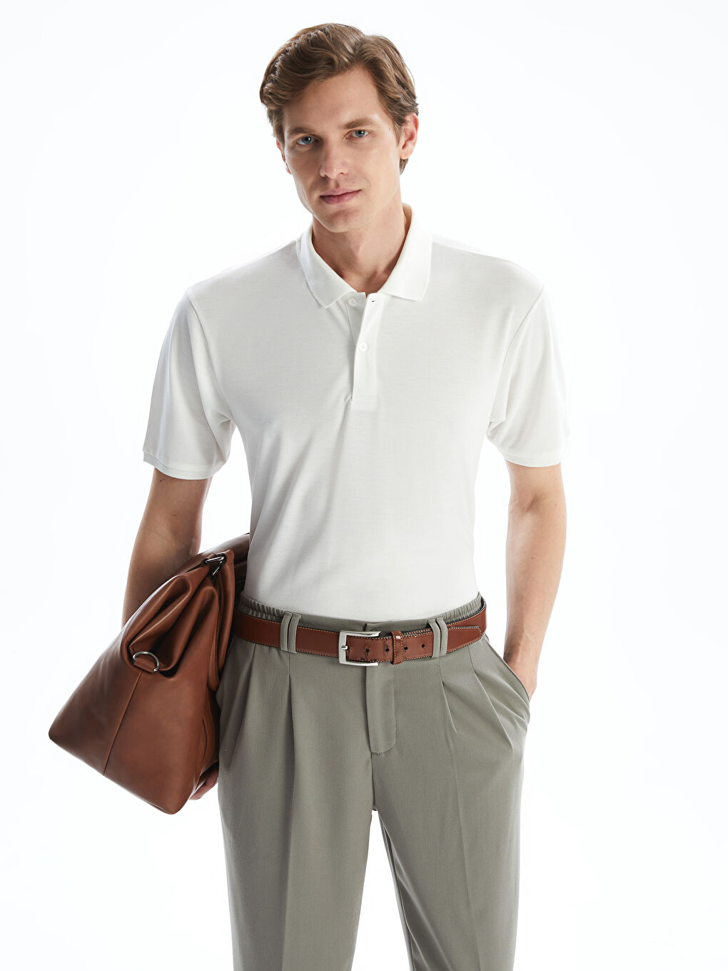 Ekru Polo Yaka Kısa Kollu Erkek Tişört