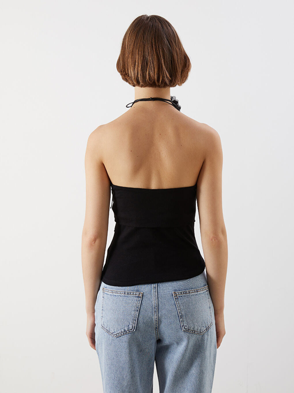 Strapless Neck Gathered Detail Crop-3