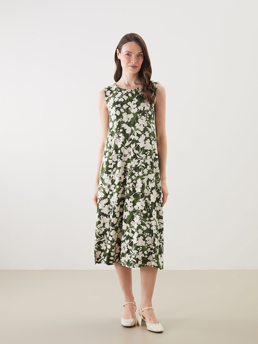 Crew Neck Floral A-Line Dress -S5JJ91Z8-LS6