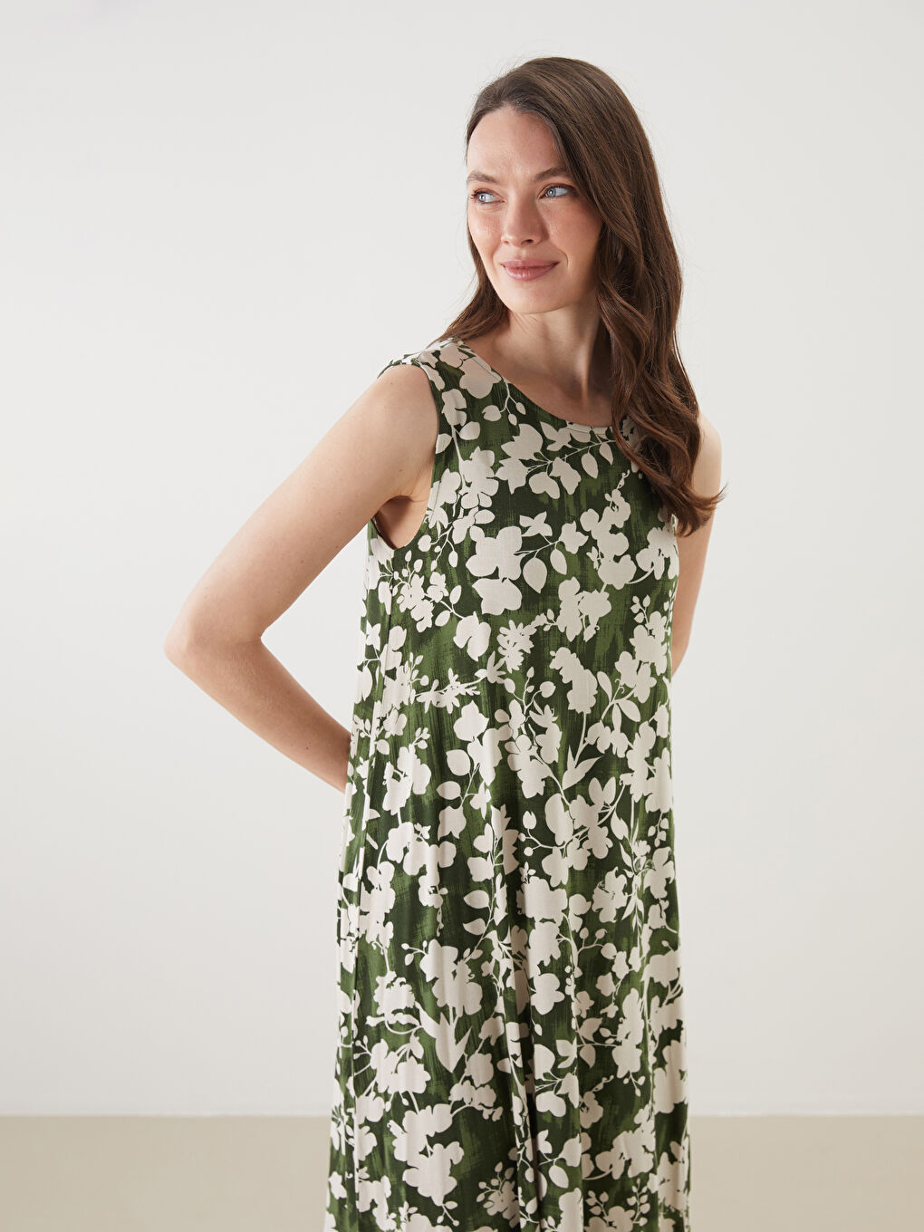 Crew Neck Floral A-Line Dress -S5JJ91Z8-LS6