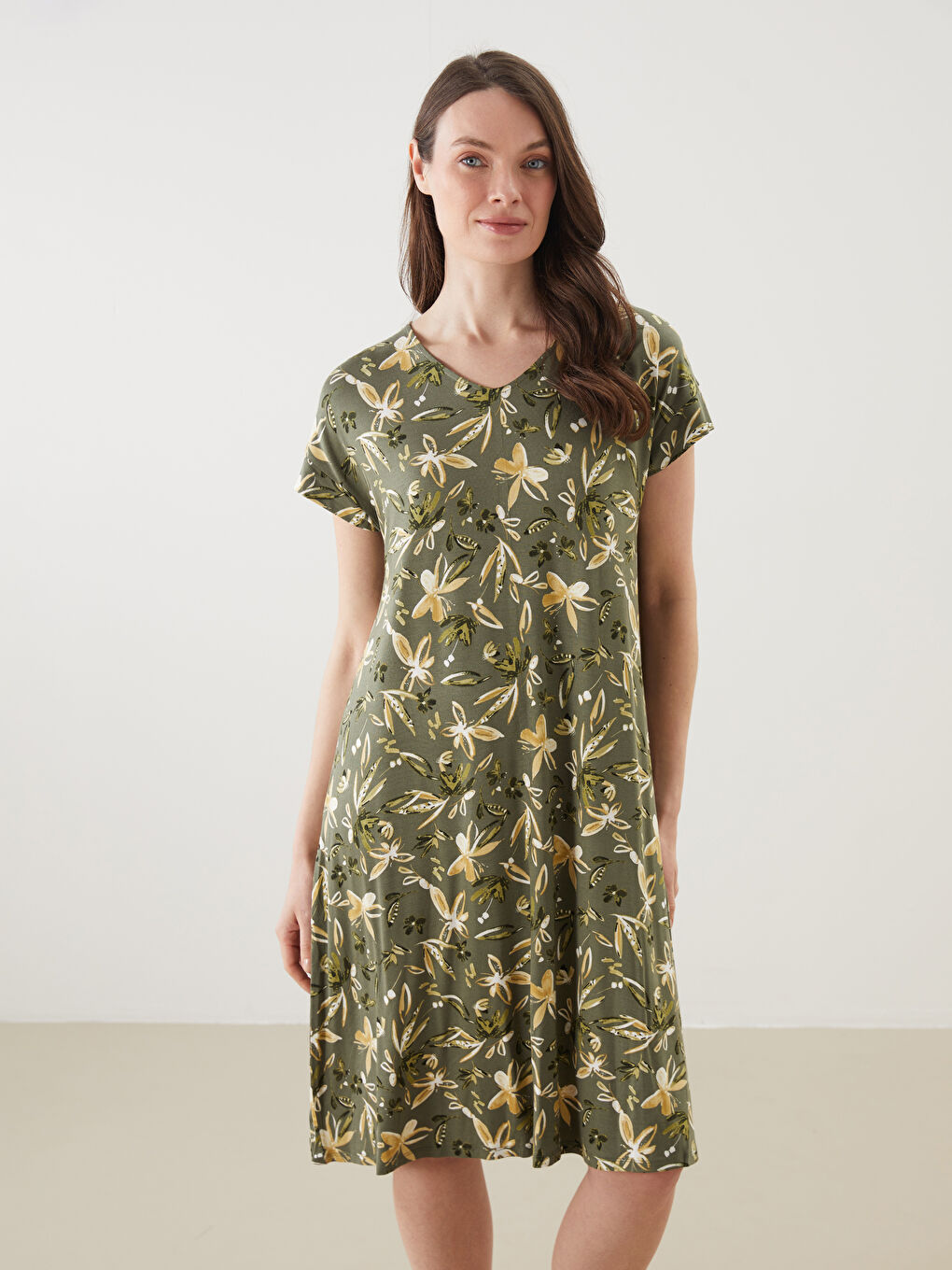 V-Neck Floral Dress -S5JJ93Z8-LS6