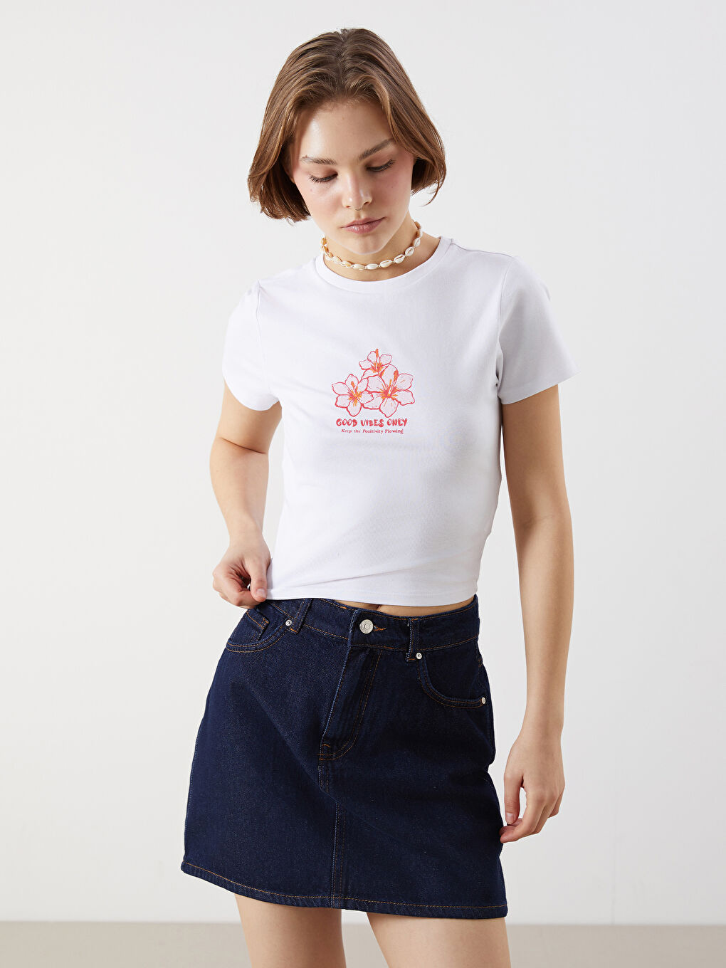 XSIDE Crew Neck Printed Short Sleeve Women's T-Shirt -S5JK00Z8-Q6K
