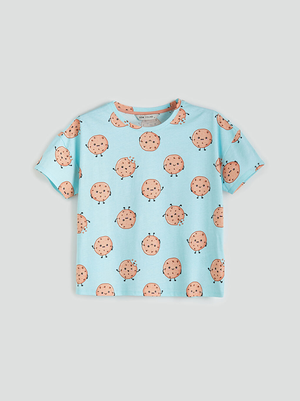 Mavi Bisiklet Yaka Baskılı Kadın Pijama Üstü