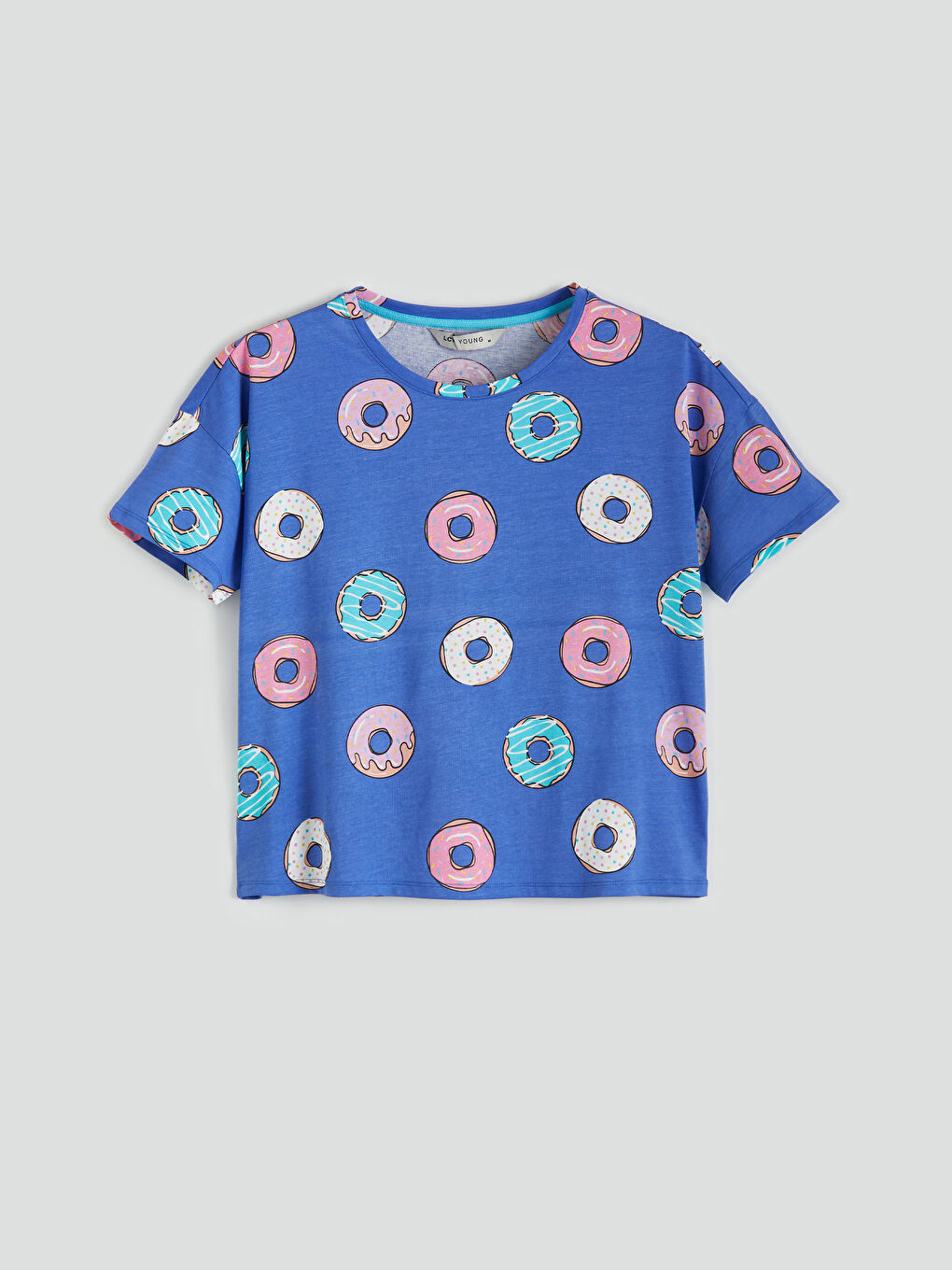 Mavi Bisiklet Yaka Baskılı Kadın Pijama Üstü