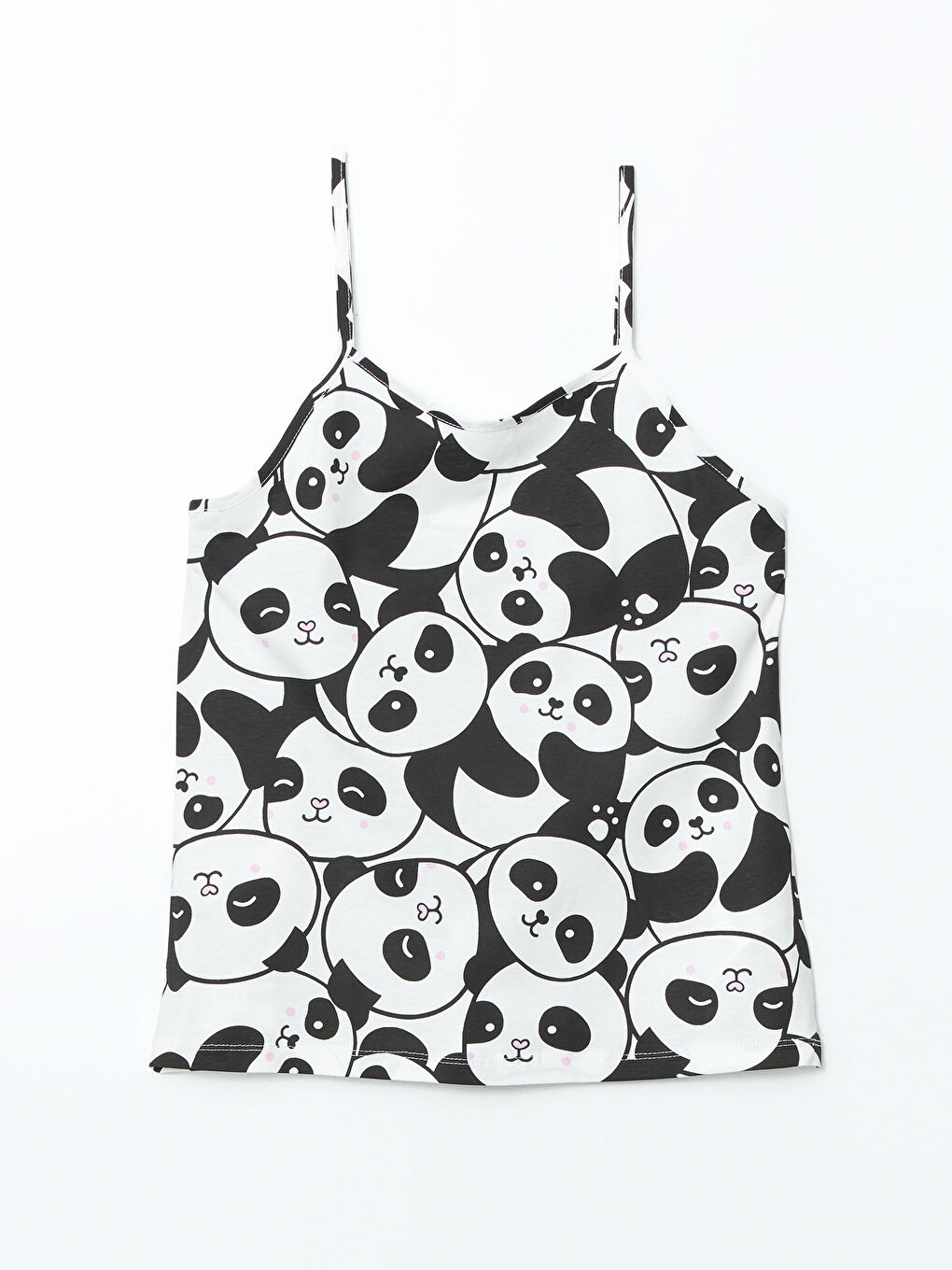LCW Young Ekru Panda Desenli Askılı Kadın Şortlu Pijama Takımı - 6