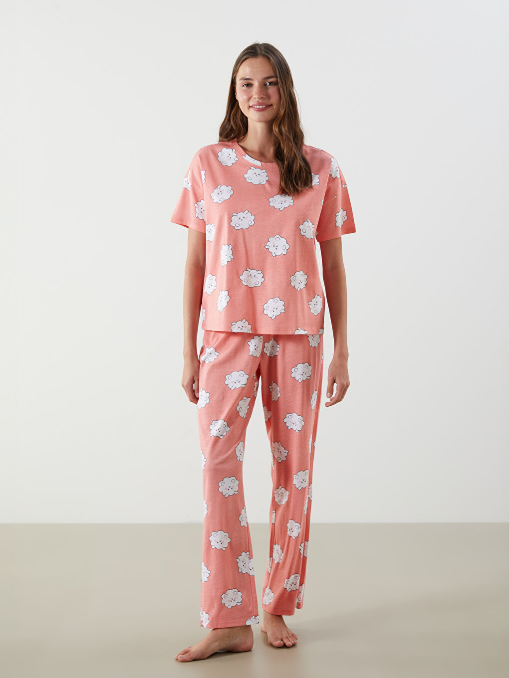 LCW Young Crew Neck Printed Women's Pyjama Set -S5JK39Z8-LR8