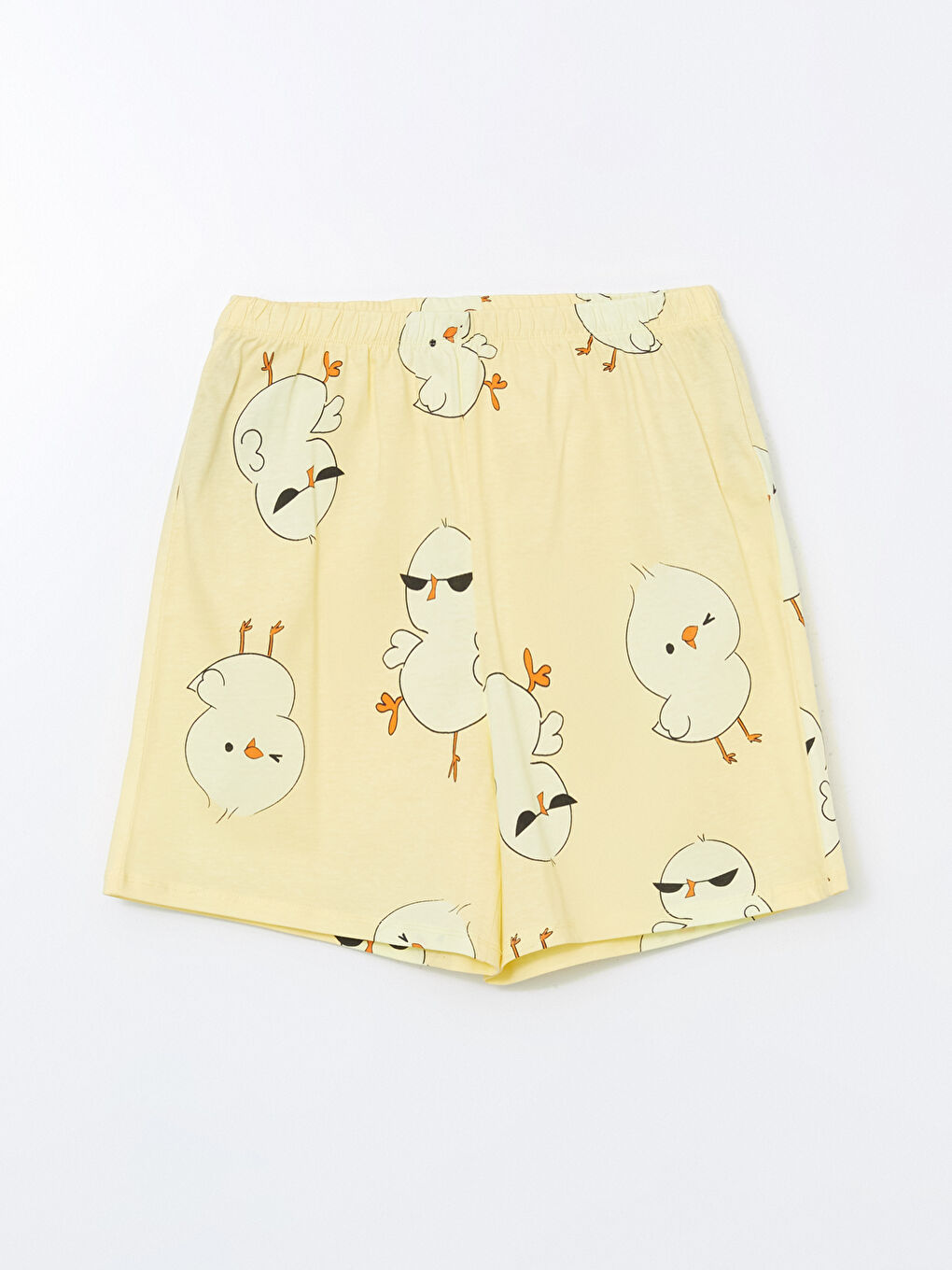 Sarı Beli Lastikli Desenli Kadın Şort Pijama Altı