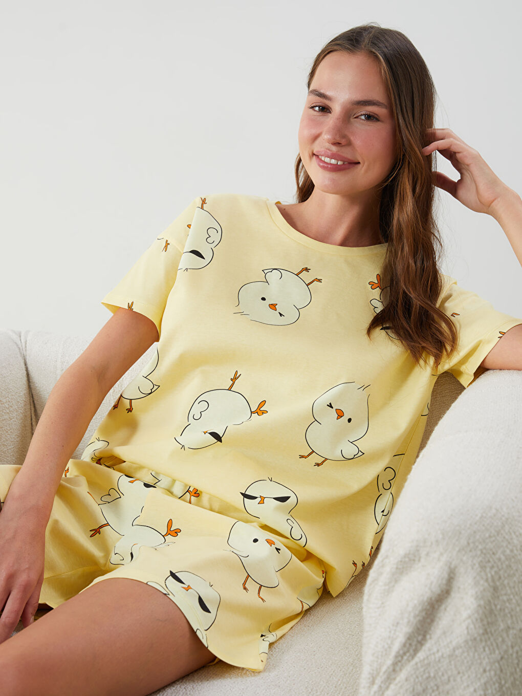 Crew Neck Printed Women's Short Pyjama Set -S5JK42Z8-LUF