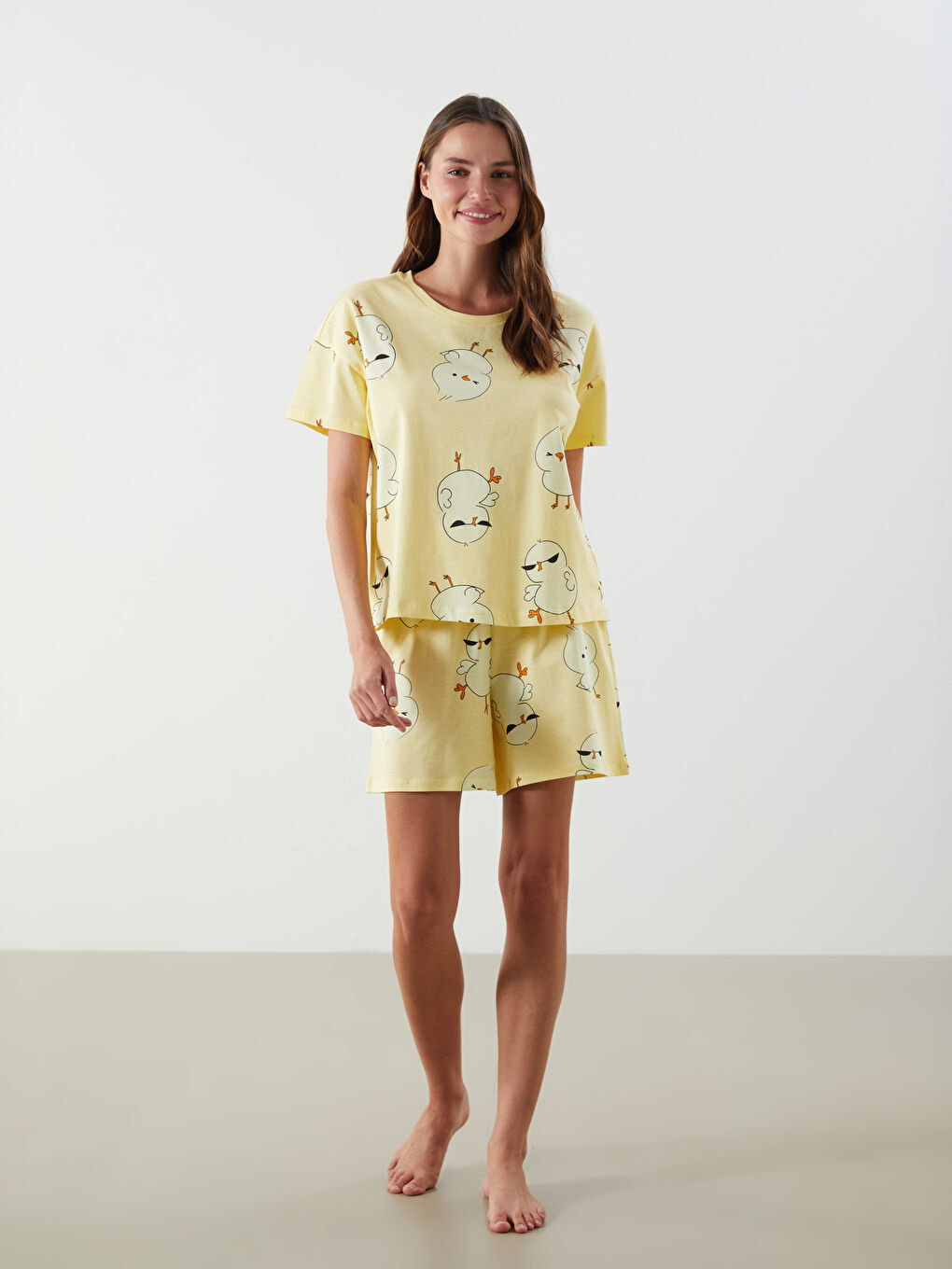 Crew Neck Printed Women's Short Pyjama Set -S5JK42Z8-LUF