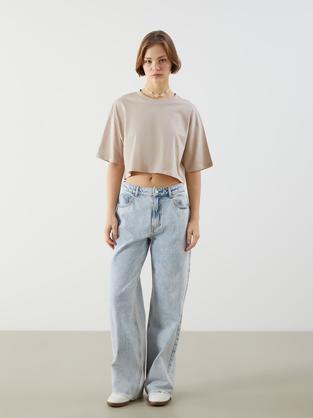 XSIDE Crew Neck Plain Short Sleeve Women's Crop -S5JK84Z8-VVB