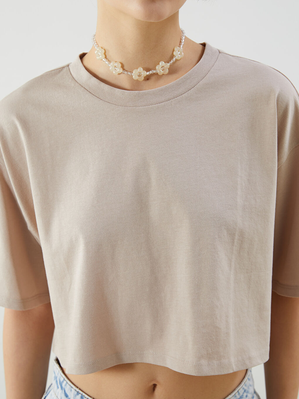 XSIDE Crew Neck Plain Short Sleeve Women's Crop -S5JK84Z8-VVB