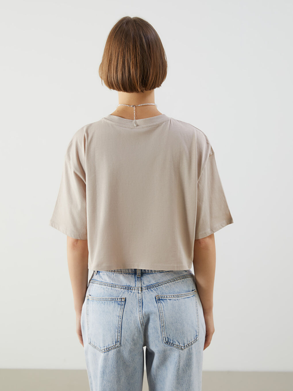 XSIDE Crew Neck Plain Short Sleeve Women's Crop -S5JK84Z8-VVB