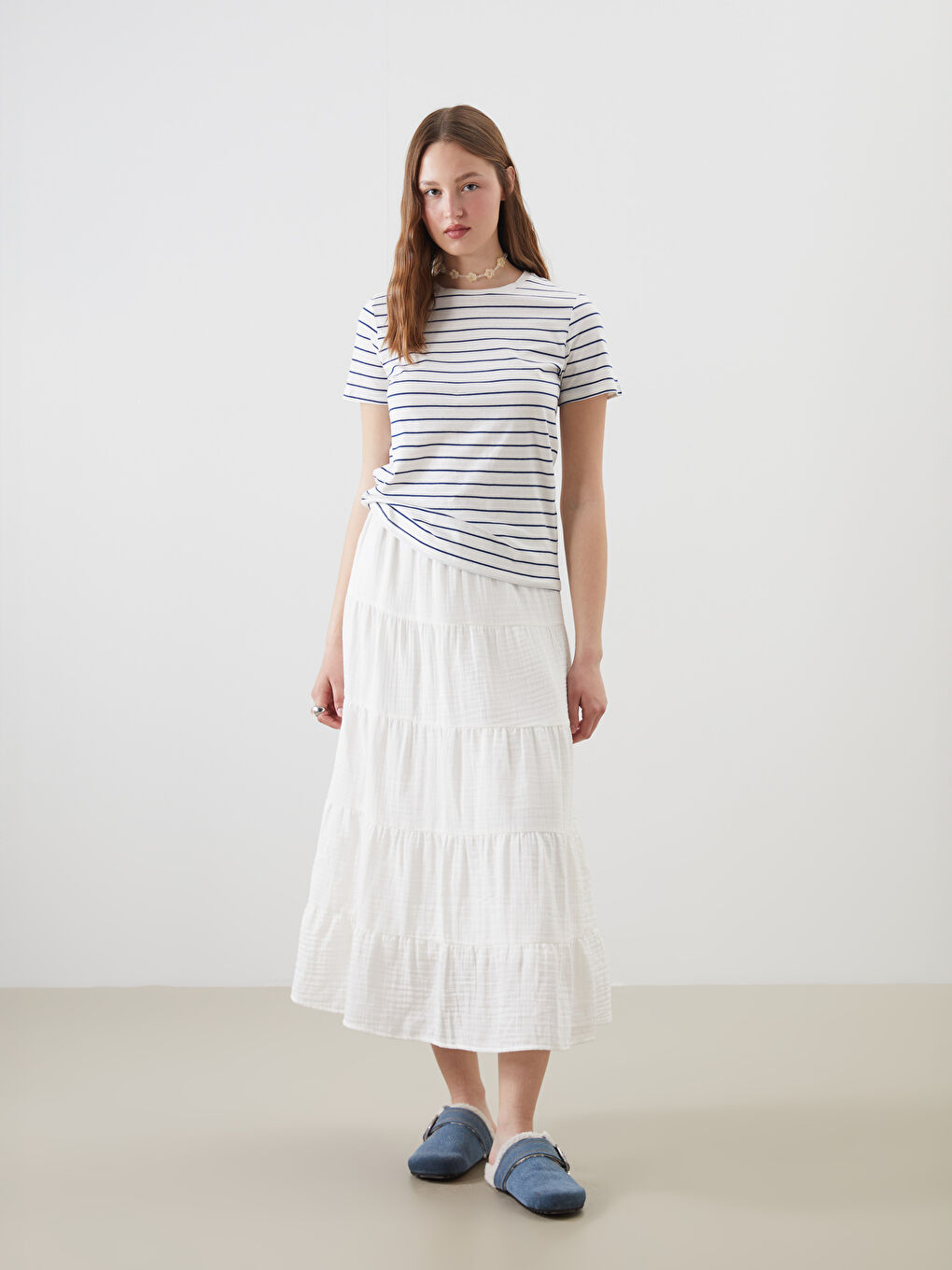 Crew Neck Striped Women's T-Shirt-1