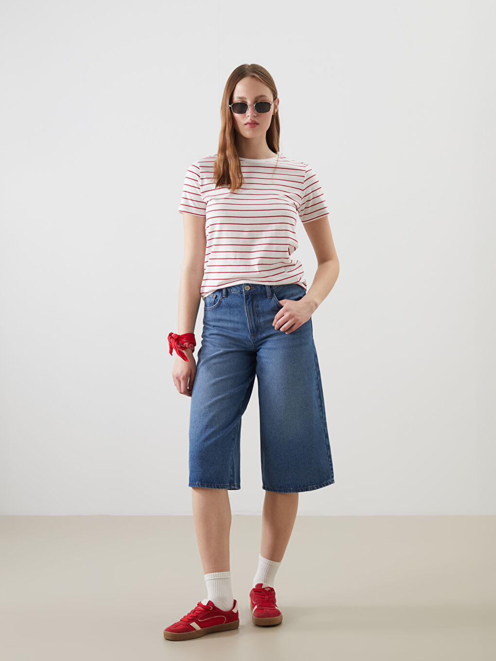 Crew Neck Striped Women's T-Shirt-1