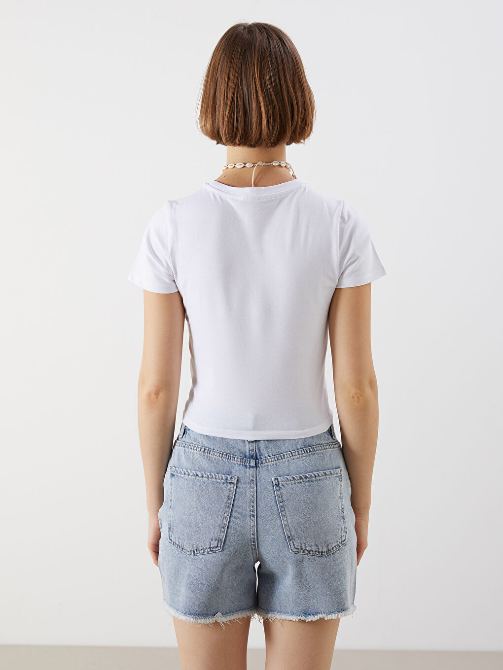 әйелдерге арналған принтті дөңгелек жағалы қысқа жең футболка-3