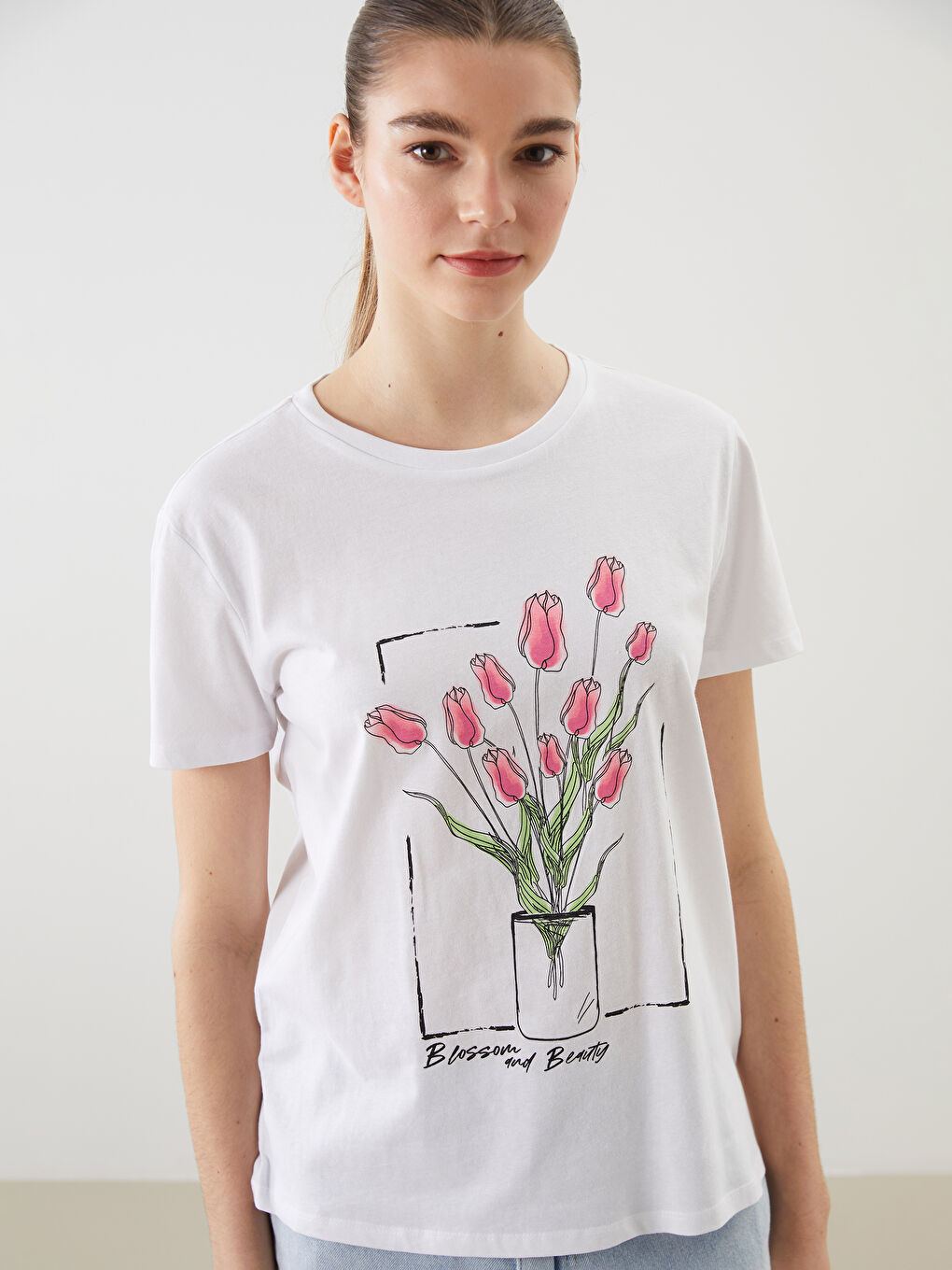 T-shirt Imprimé à Col Rond pour Femmes
